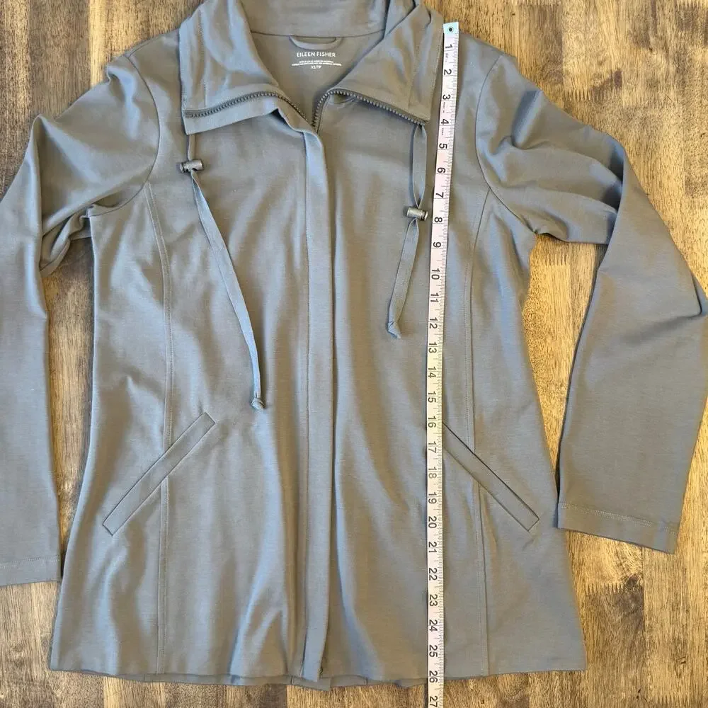 Eileen Fisher Sweatshirt Organic Cotton Jersey High Collar Zip Jacket Taupe XS